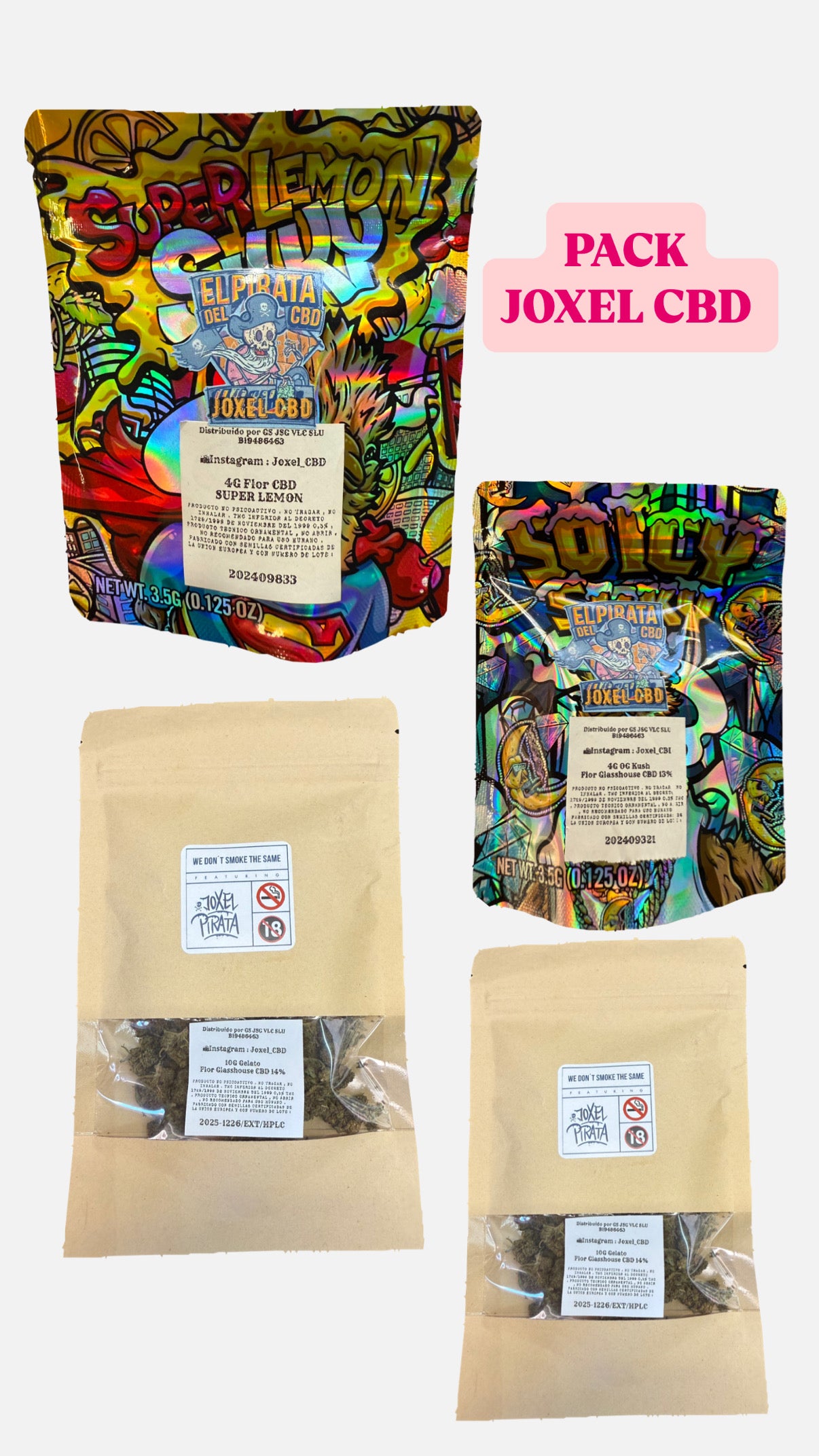 Pack Flores CBD 20G Gelato - 4G Súper Lemon - 4G OG KUSH